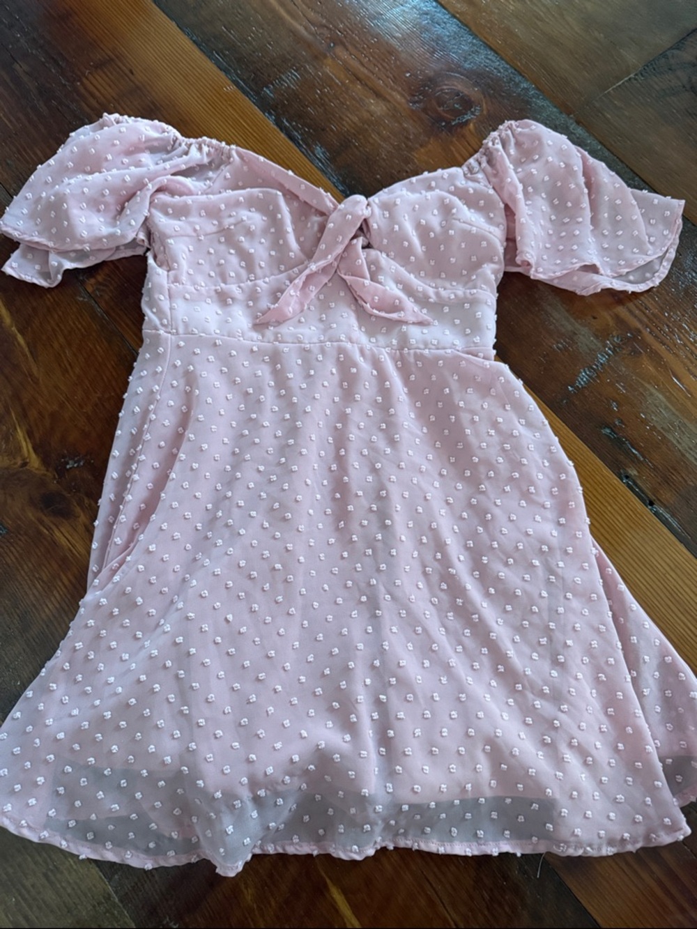 miami Blush Pink Puff Sleeve Swiss Dot Mini Dress